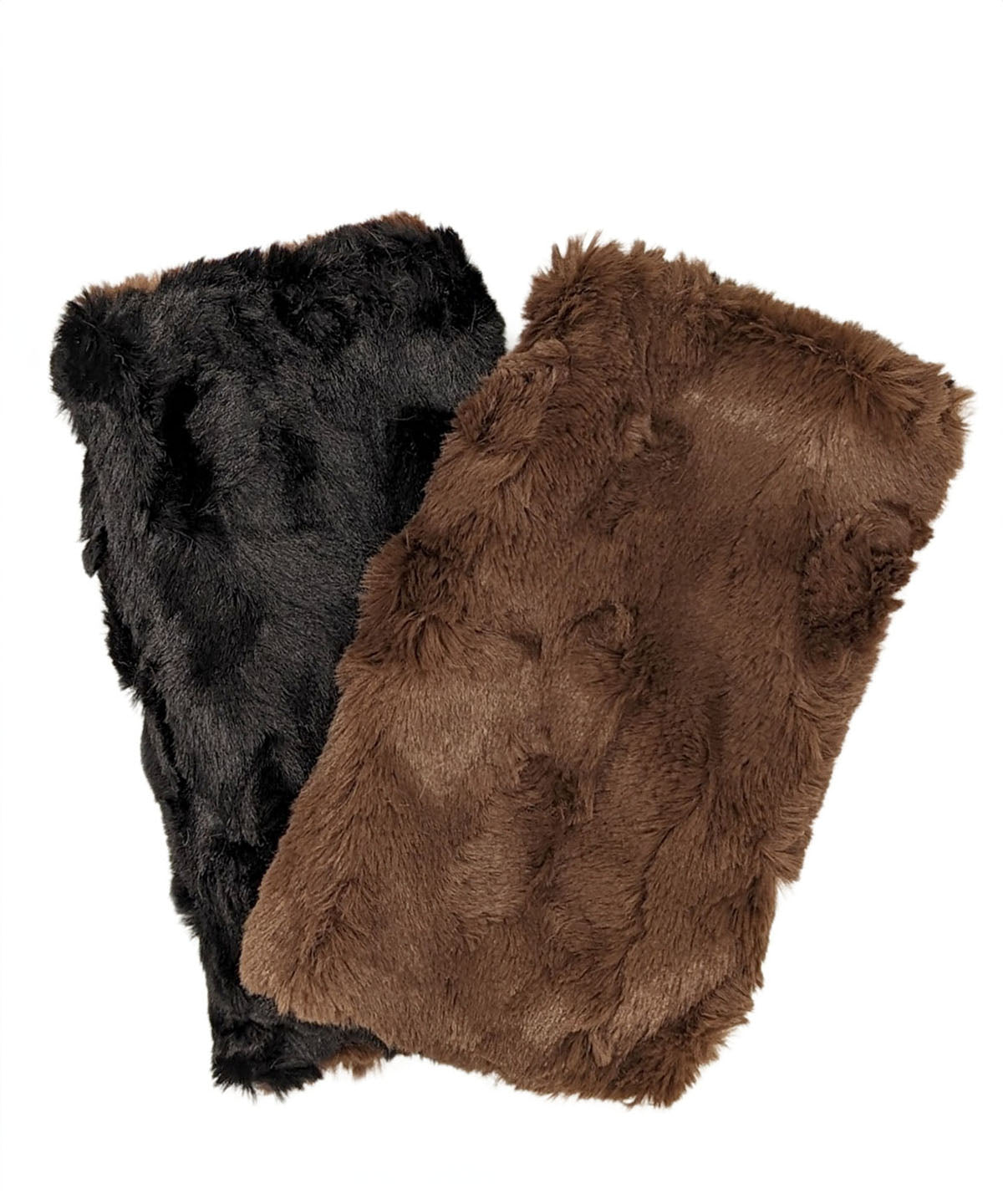 Men&#39;s Fingerless Texting Gloves | Cuddly Faux Fur in Chocolate lined Black Faux Fur | Pandemonium Millinery