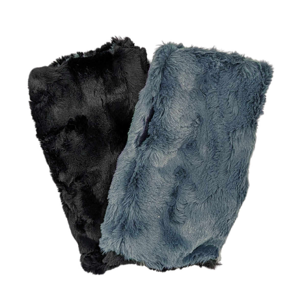 Men&#39;s Fingerless / Texting Gloves, Reversible - Cuddly Faux Fur in Slate - Handmade by Pandemonium Millinery Seattle WA USA