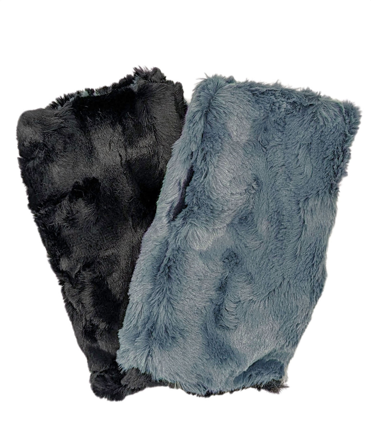 Men&#39;s Fingerless / Texting Gloves, Reversible - Cuddly Faux Fur in Slate - Handmade by Pandemonium Millinery Seattle WA USA