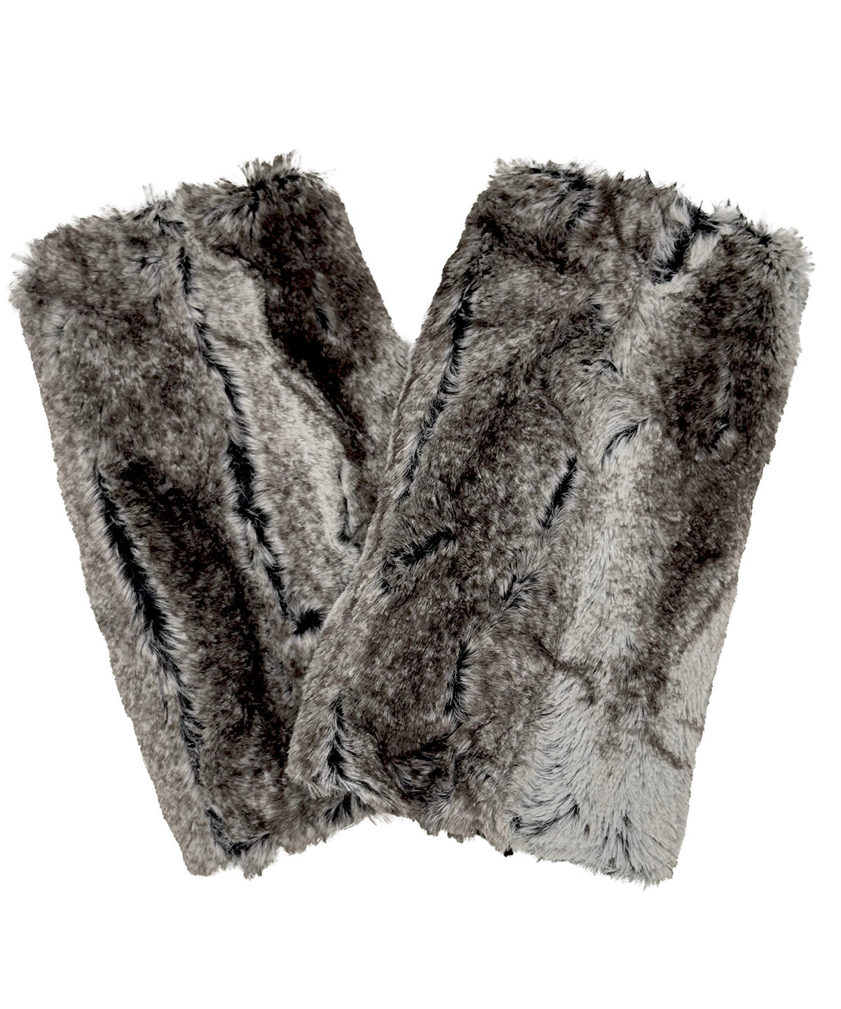 Fingerless Gloves in Classic Luxury Rock Steady Faux Fur and lined with Cuddly Black Faux Fur. Reversible to Black side. Made in Seattle, WA, USA by Pandemonium Seattle.