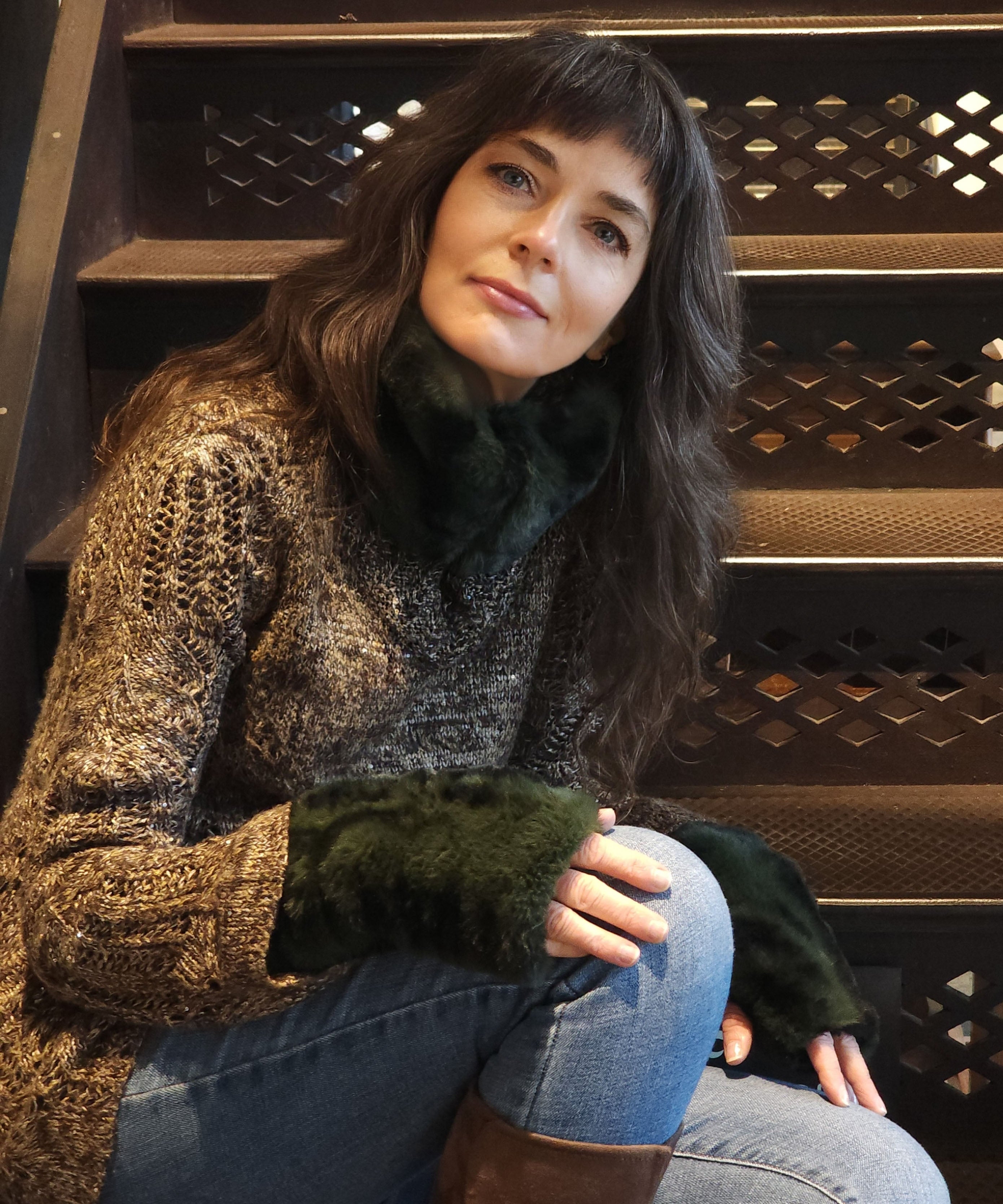 Royal Opulence Fingerless Gloves Mid in Maple Glow Faux Fur by Pandemonium Seattle.