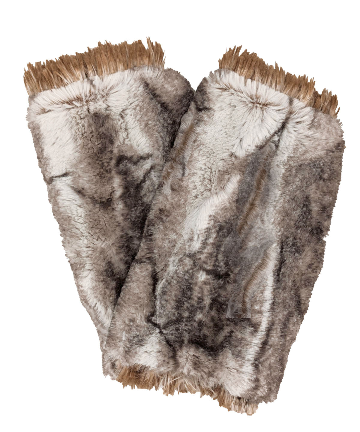 Fingerless Gloves in Classic Luxury Rusty Rock Faux Fur. Reversible to Red Fox Faux Fur. Made in Seattle, WA, USA by Pandemonium Seattle.