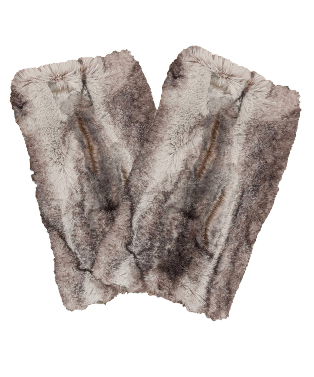 Fingerless Gloves in Classic Luxury Rusty Rock Faux Fur. Reversible to Cuddly Taupey Faux Fur. Made in Seattle, WA, USA by Pandemonium Seattle.