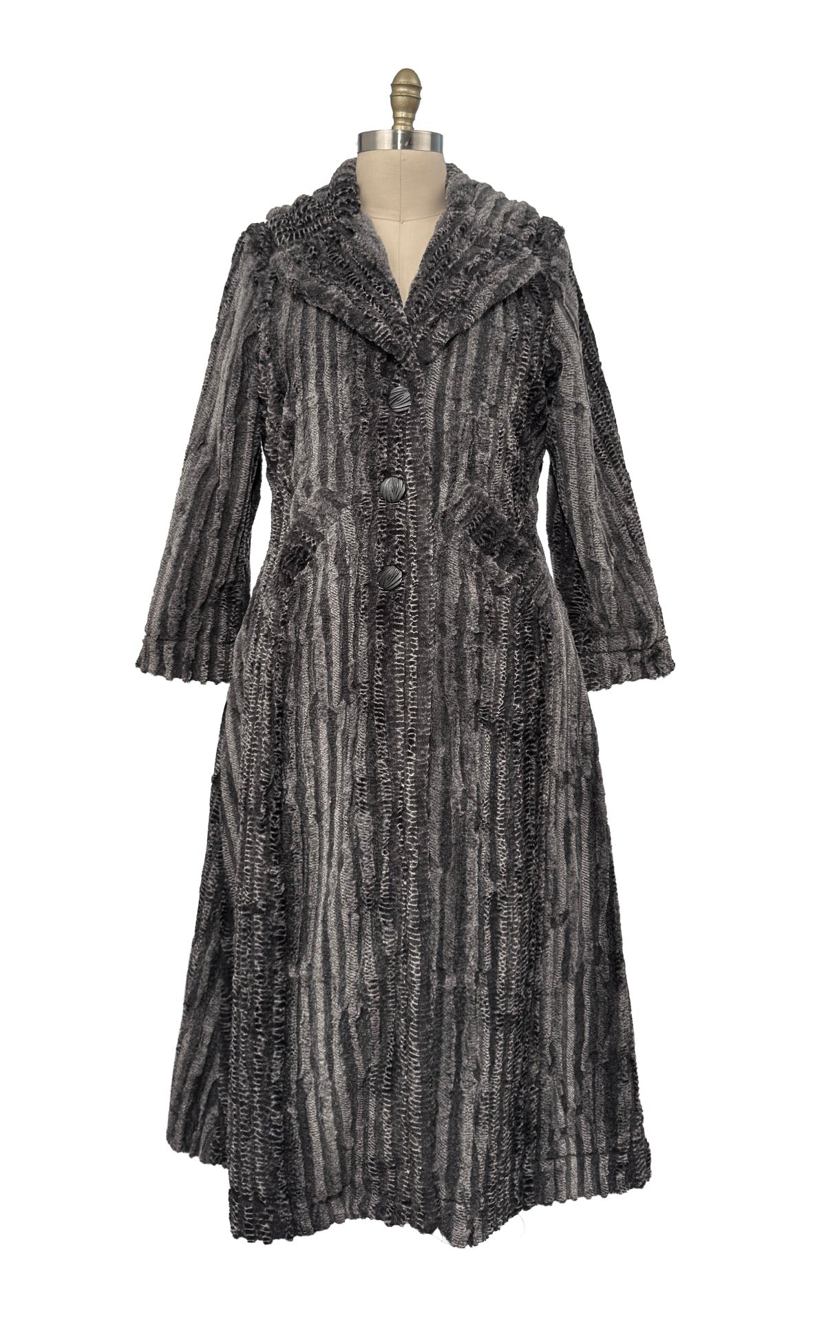 Hayworth Coat in Classic Luxury Rattle N Shake Faux Fur. Made in Seattle, WA, USA by Pandemonium Seattle.