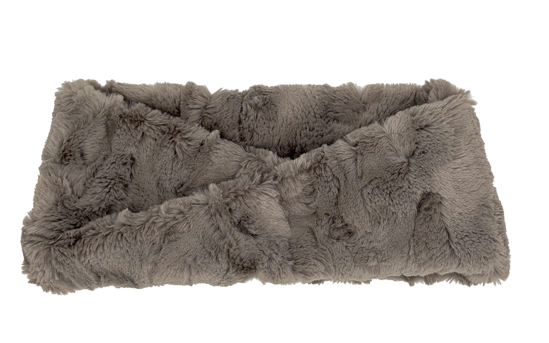 Headband in Cuddly Taupey Faux Fur. Made in Seattle, WA, USA by Pandemonium Seattle.