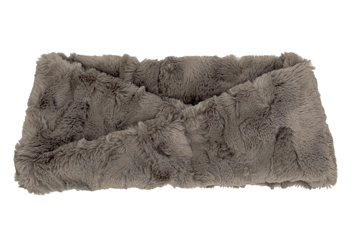 Headband in Cuddly Taupey Faux Fur. Made in Seattle, WA, USA by Pandemonium Seattle.