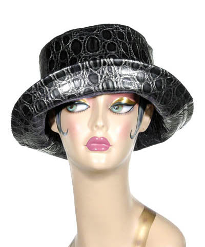 Hollie Rain Hat | Crockadilly Black Vinyl | Handmade Seattle, WA USA by Pandemonium Millinery