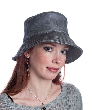Hollie Rain Hat on model | Powder Puff Vinyl | Handmade Seattle, WA USA by Pandemonium Millinery