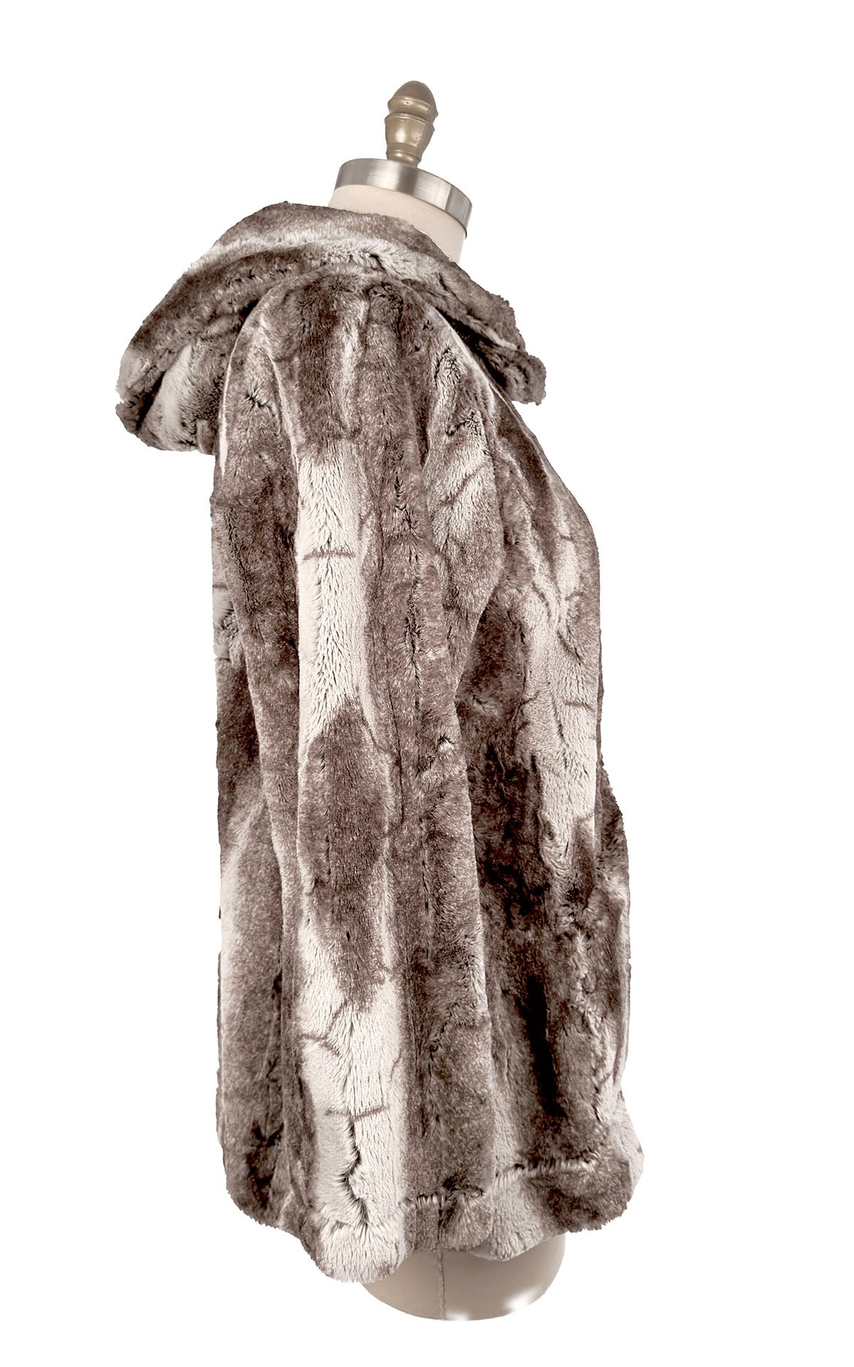 Hooded Lounger with Hood up | Luxury Faux Fur in Rock Stead | Handmade in Seattle, WA, USA | By Pandemonium Millinery