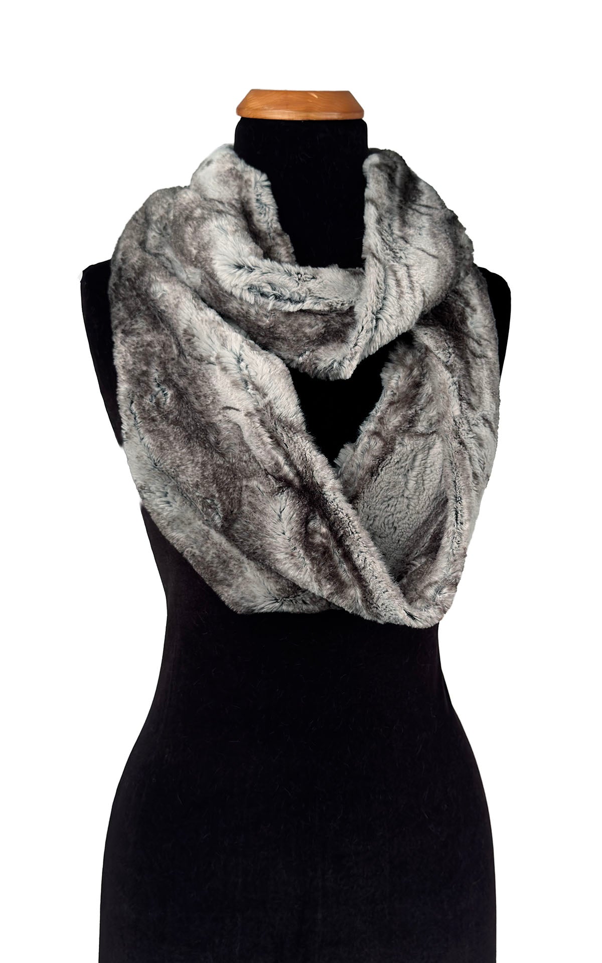 Infinity Scarf in Classic Luxury Rock Steady Faux Fur, shown looped twice. Made in Seattle, WA, USA by Pandemonium Seattle.