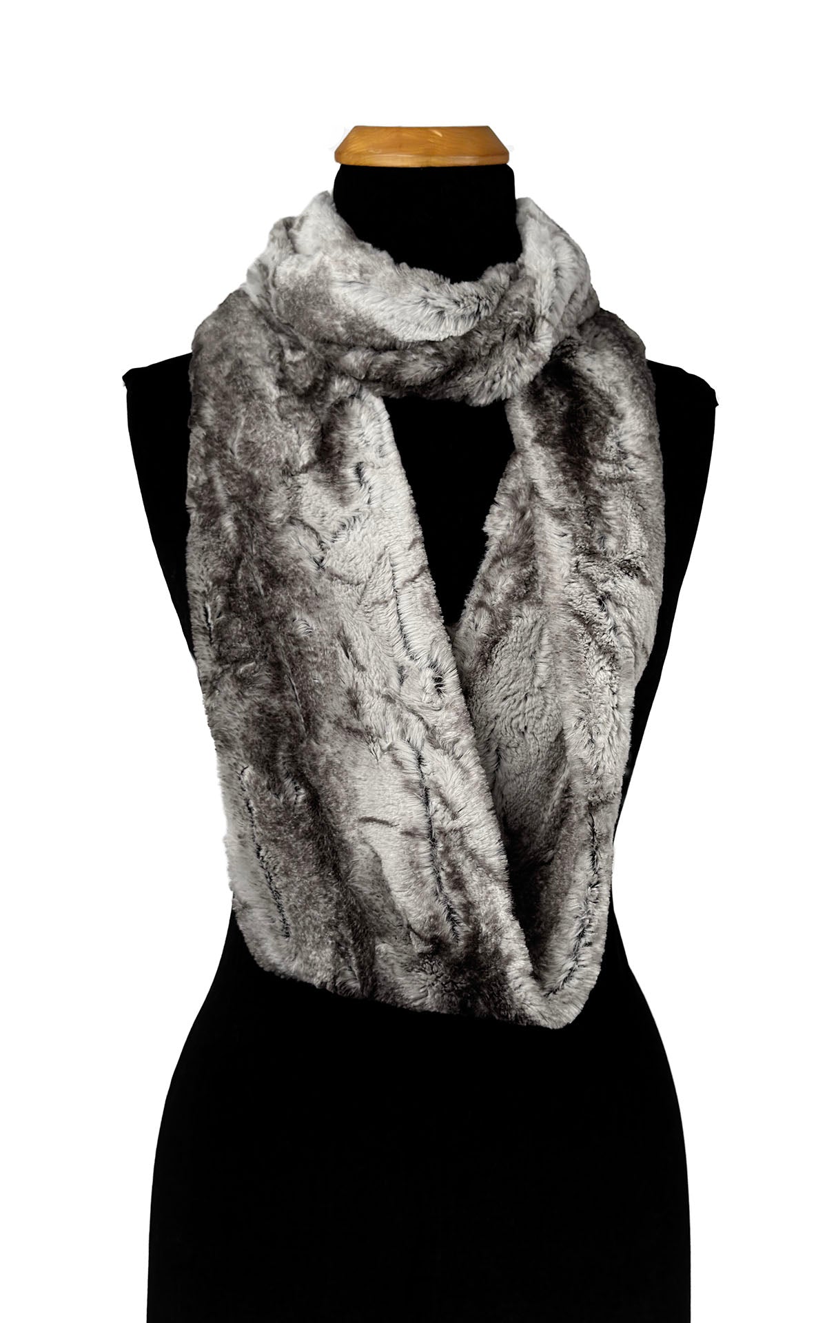Infinity Scarf in Classic Luxury Rock Steady Faux Fur, shown looped twice. Made in Seattle, WA, USA by Pandemonium Seattle.