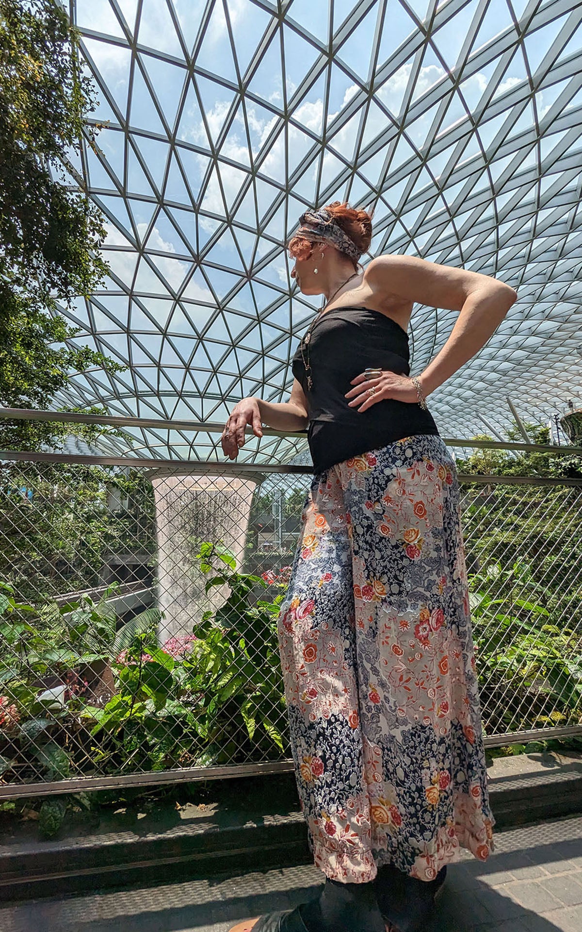 Model wearing Palazzo Pants with Tube Top  | Spanish Rose Silk | Leigh Young Collection Handmade in Seattle WA