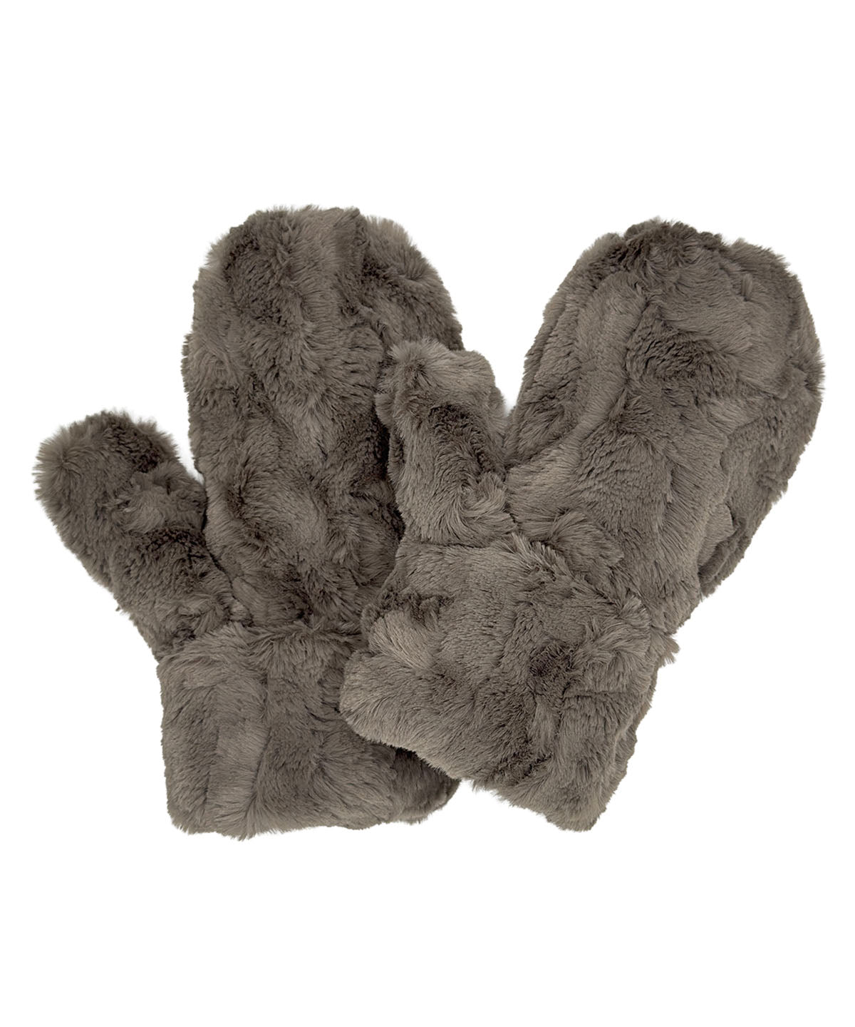 Mittens in Cuddly Taupey Faux Fur. Made in Seattle, WA, USA by Pandemonium Seattle.