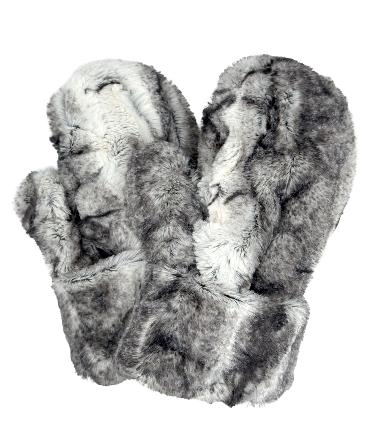 Mittens in Classic Luxury Smoke Show Faux Fur, lined with Cuddly Faux Fur. Made in Seattle, WA, USA by Pandemonium Seattle.