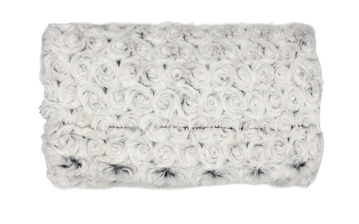 Muff in Rosebud Black Faux Fur, shown without wrist strap. Made in Seattle, WA, USA by Pandemonium Seattle.