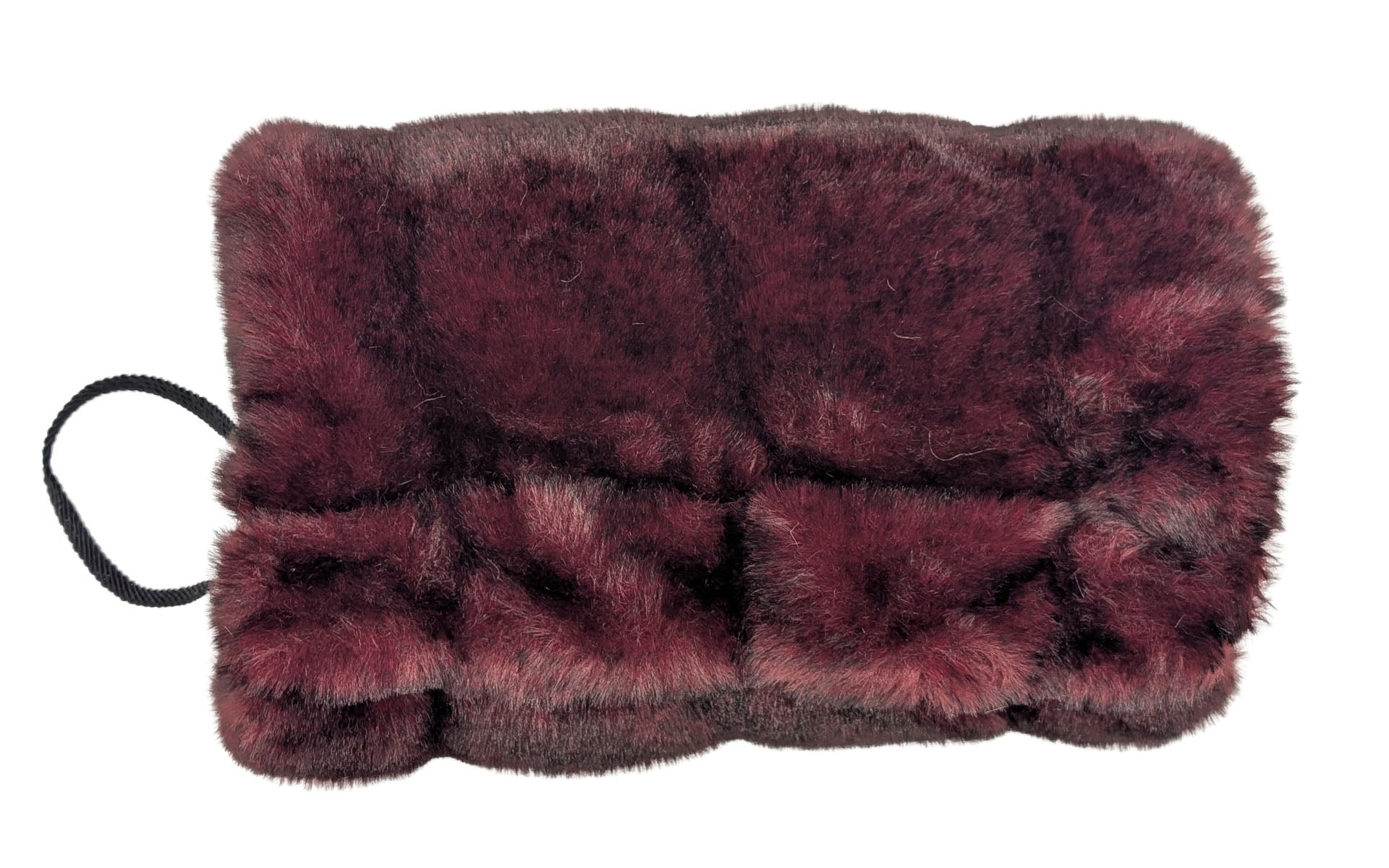  Faux Fur  Hand Muff in Royal Opulence in Cherry Bomb with Cuddly Black lining. Made in Seattle, WA, USA by Pandemonium Seattle.