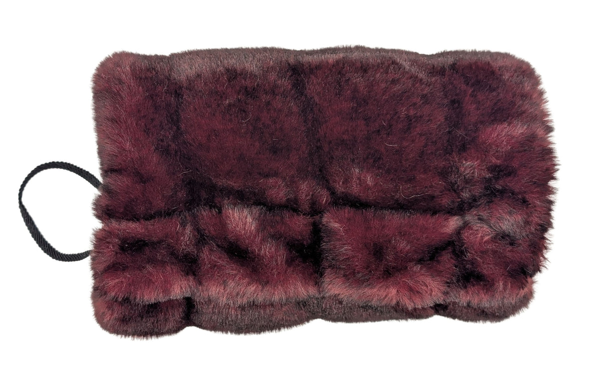  Faux Fur  Hand Muff in Royal Opulence in Cherry Bomb with Cuddly Black lining. Made in Seattle, WA, USA by Pandemonium Seattle.