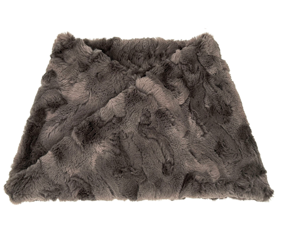Neck Warmer in Cuddly Taupey Faux Fur. Made in Seattle, WA, USA by Pandemonium Seattle.
