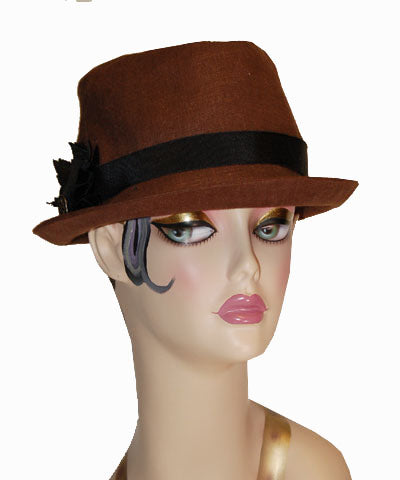 Olivia Fedora Hat | Linen in Chocolate | Pandemonium Millinery Handmade USA