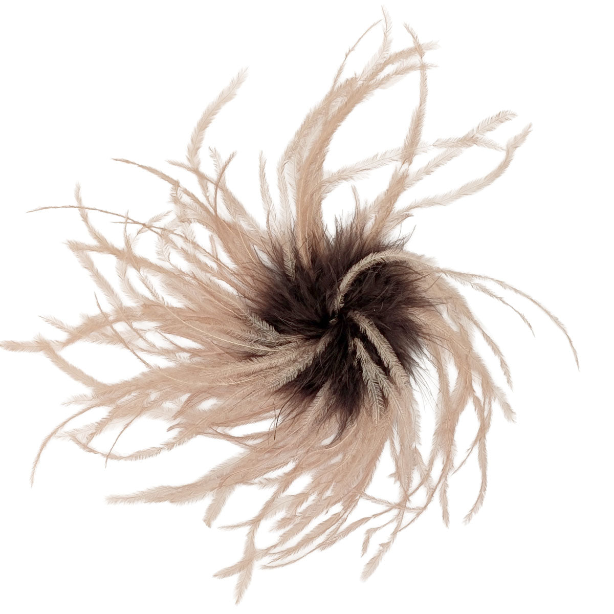 Ostrich Feather Brooch in Brown and light Camel | Handsewn in Seattle WA | Pandemonium Millinery