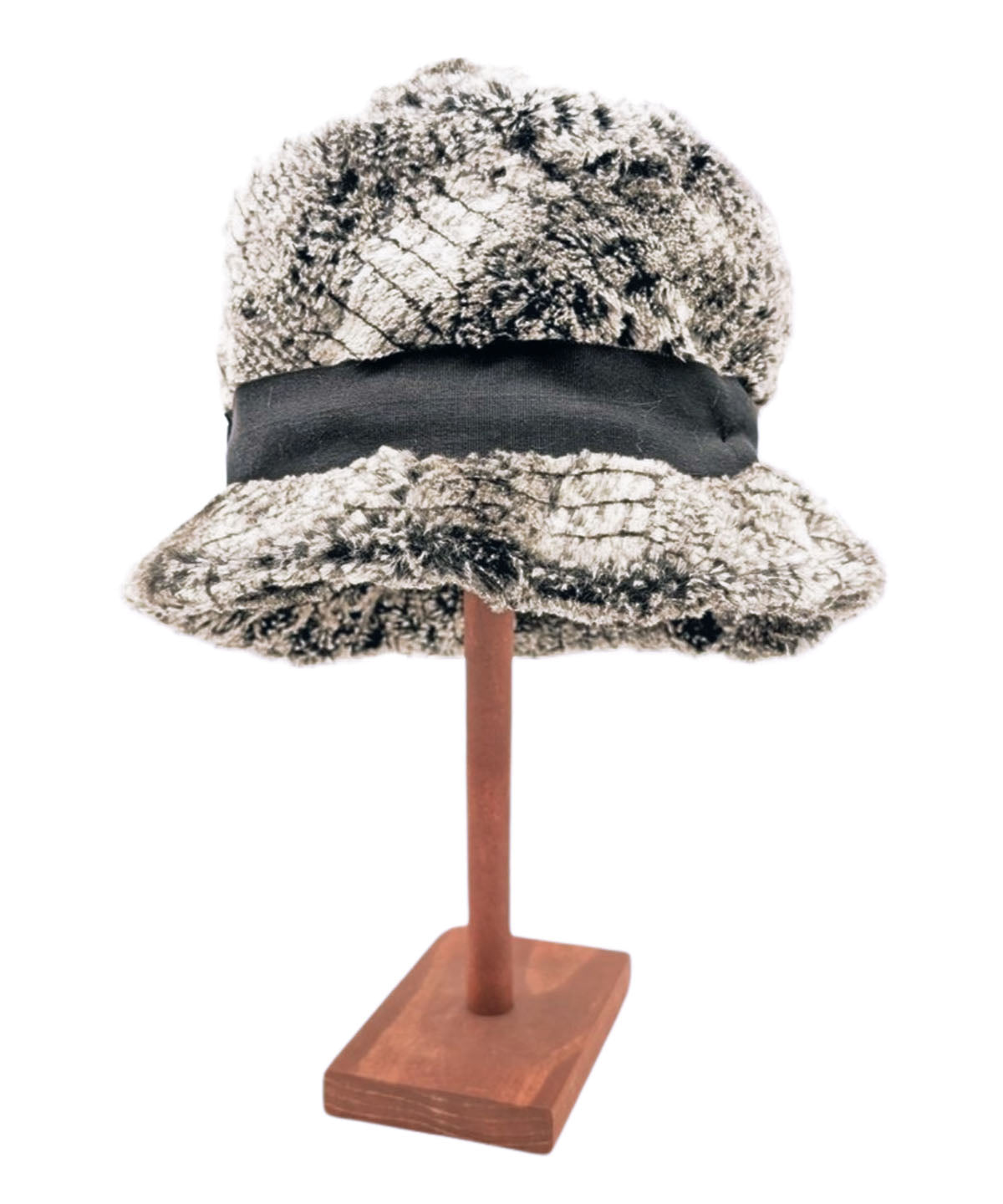 Women's Riley Cloche Hat in Wild in Black Luxury Faux Fur with a Black Grosgrain Band | Handmade in Seattle WA | Pandemonium Millinery