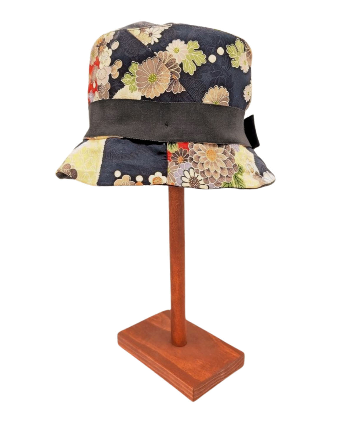 Women's Riley Cloche Hat in Midnight Blossom Kimono Fabric back view | Handmade in Seattle WA | Pandemonium Millinery