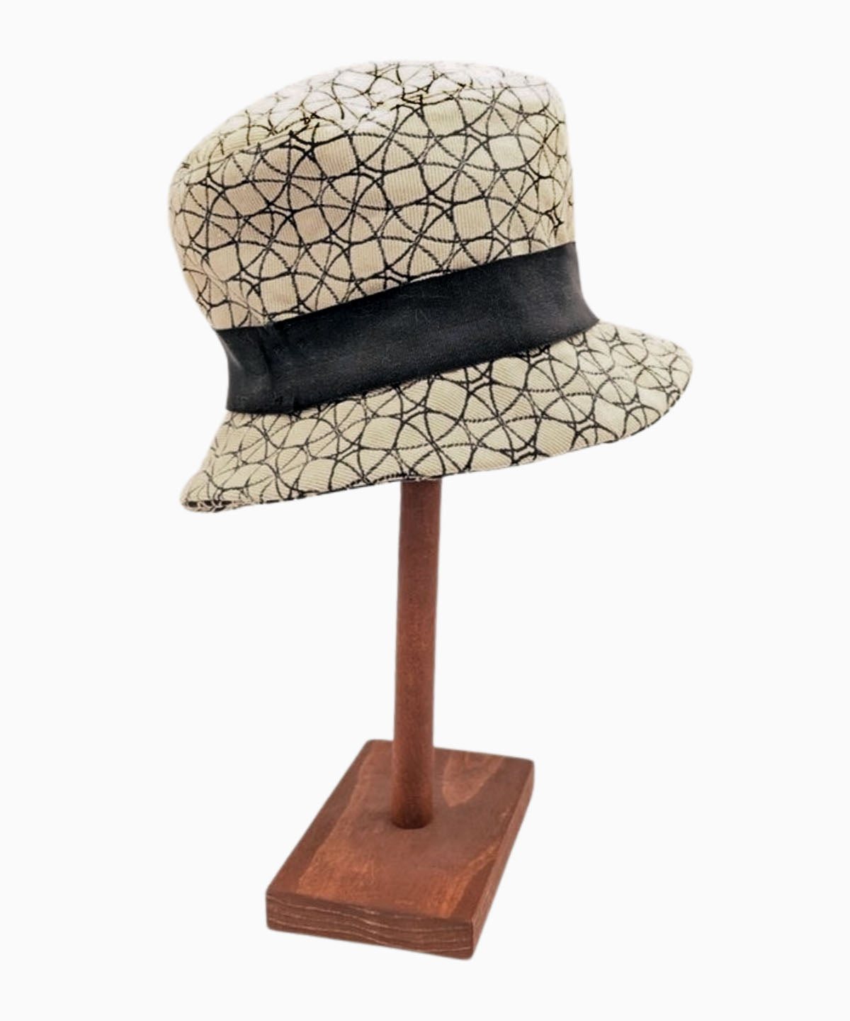 Women's Riley Cloche Hat in White and Black Cotton Twill with a Black Grosgrain Band | Handmade in Seattle WA | Pandemonium Millinery
