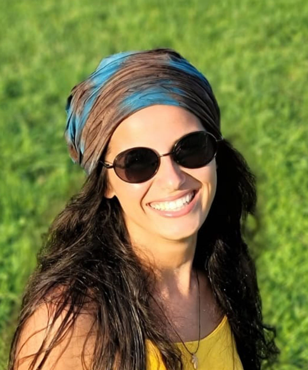 Rowdie Hat in Stratosphere on Model with Sunglasses  handmade in Seattle, WA USA by Pandemonium Millinery