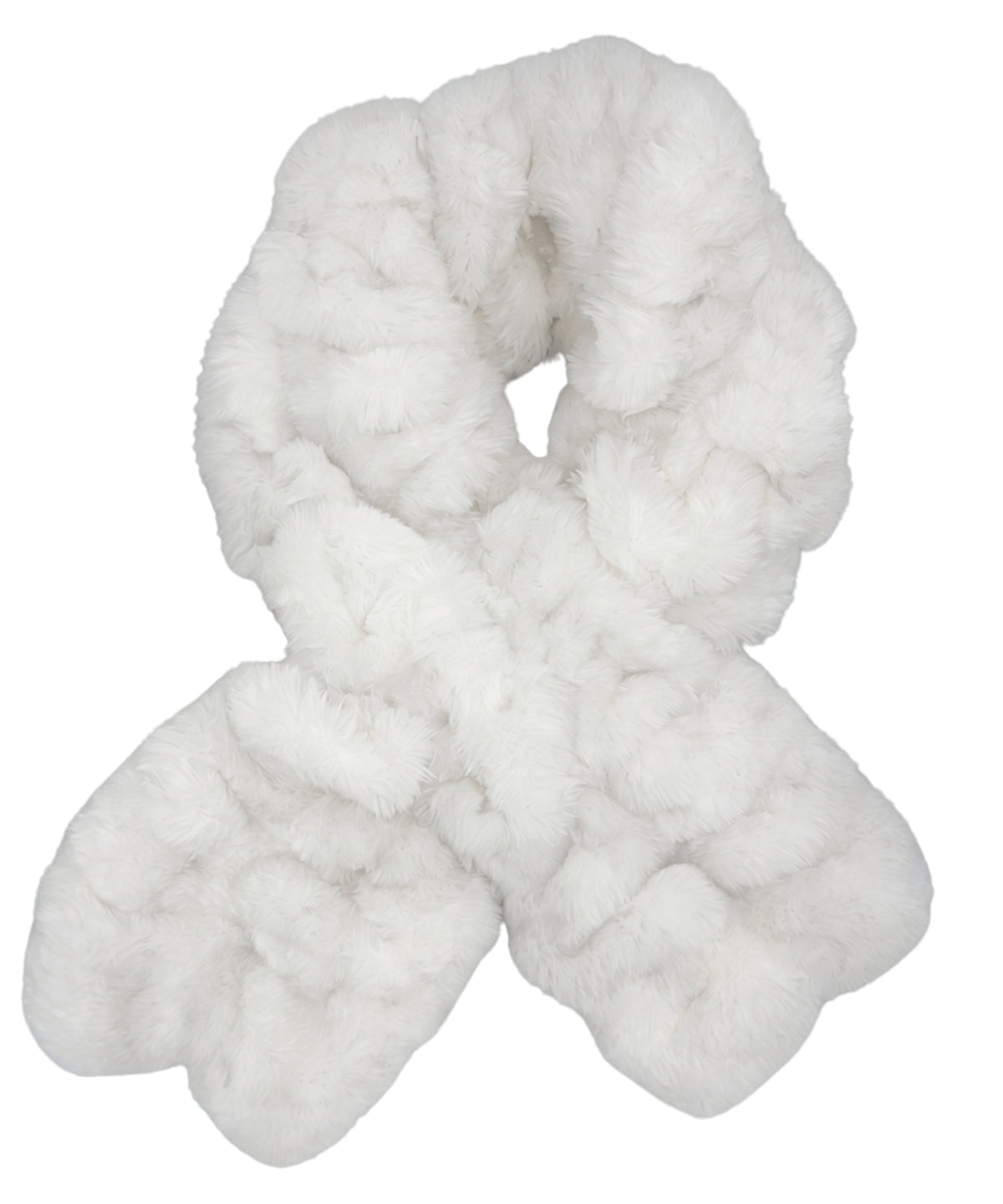 The super plush Royal Opulence Pull-Thru Scarf in Heavenly, our snow white choice. Made in Seattle, WA, USA by Pandemonium Seattle.