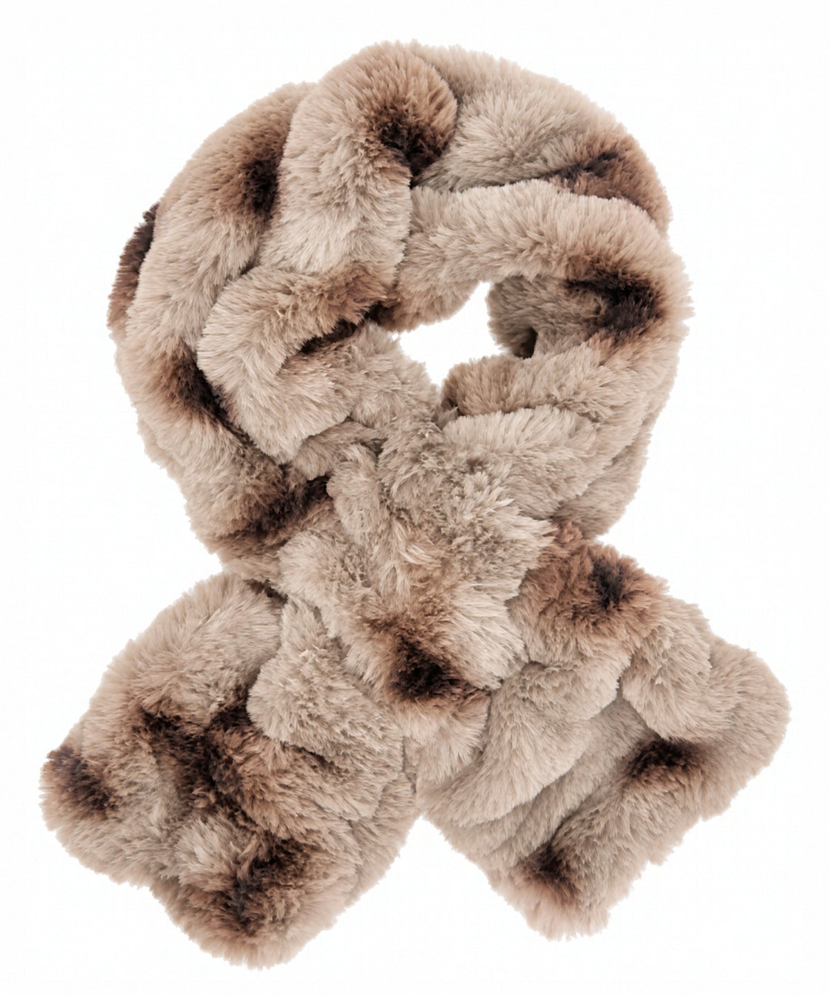The super plush Royal Opulence Pull-Thru Scarf in Taupeful a gorgeous combination of taupe and chocolate. Made in Seattle, WA, USA by Pandemonium Seattle.