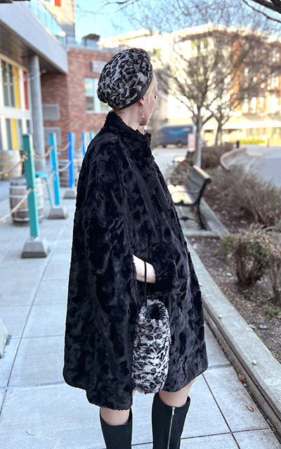 Side View Long Cape | Cuddly Black Faux Fur | Handmade in Seattle WA USA by Pandemonium Millinery