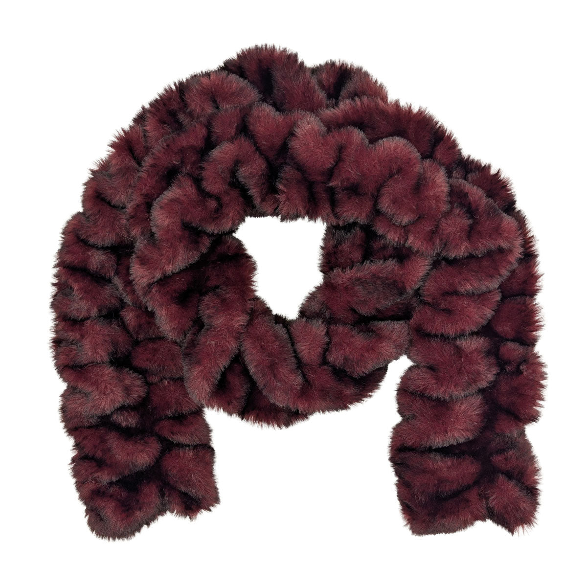  Scarf Shown in Cherry Bomb Faux Fur from The Royal Opulence Collection Made In Seattle Washington USA by Pandemonium Seattle