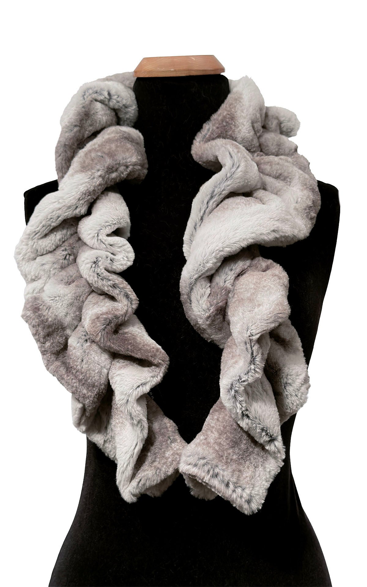 Scrunchy Scarf in Classic Luxury Driftwood Faux Fur. Made in Seattle, WA, USA by Pandemonium Seattle.