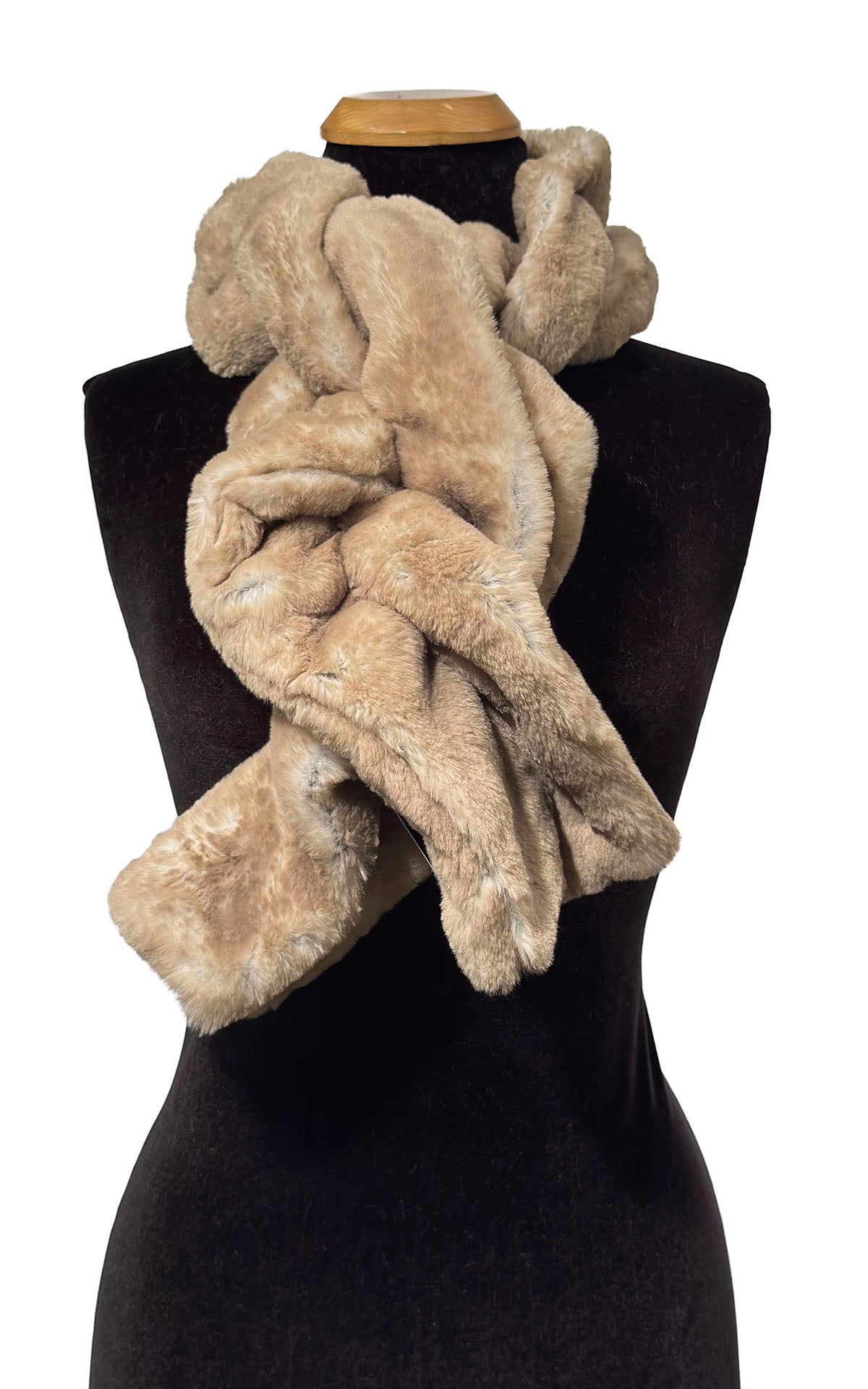 Scrunchy Scarf in Coastal Plush Golden Bluff Faux Fur. Made in Seattle, WA, USA by Pandemonium Seattle.