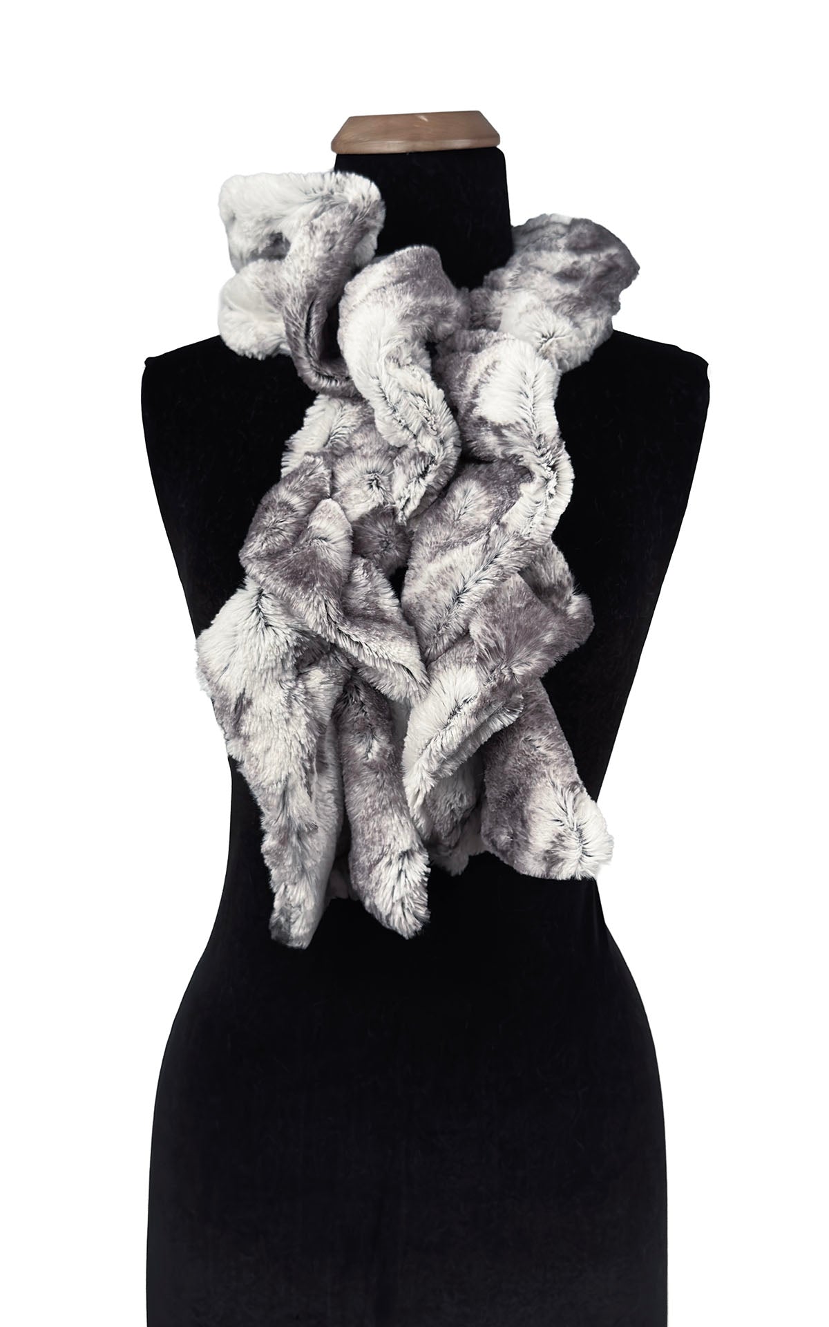 Scrunchy Scarf in Classic Luxury Smoke Show Faux Fur. Made in Seattle, WA, USA by Pandemonium Seattle.