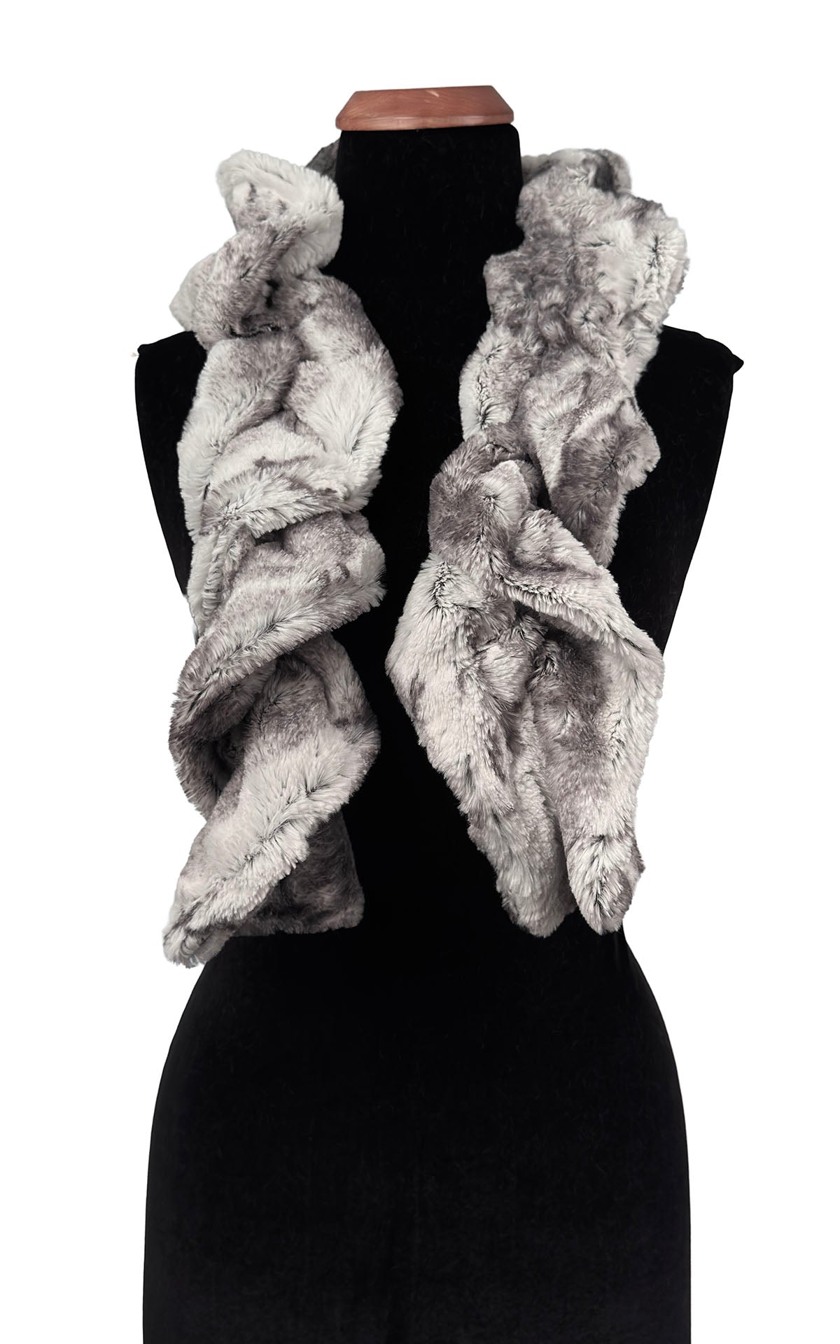 Scrunchy Scarf in Classic Luxury Smoke Show Faux Fur. Made in Seattle, WA, USA by Pandemonium Seattle.