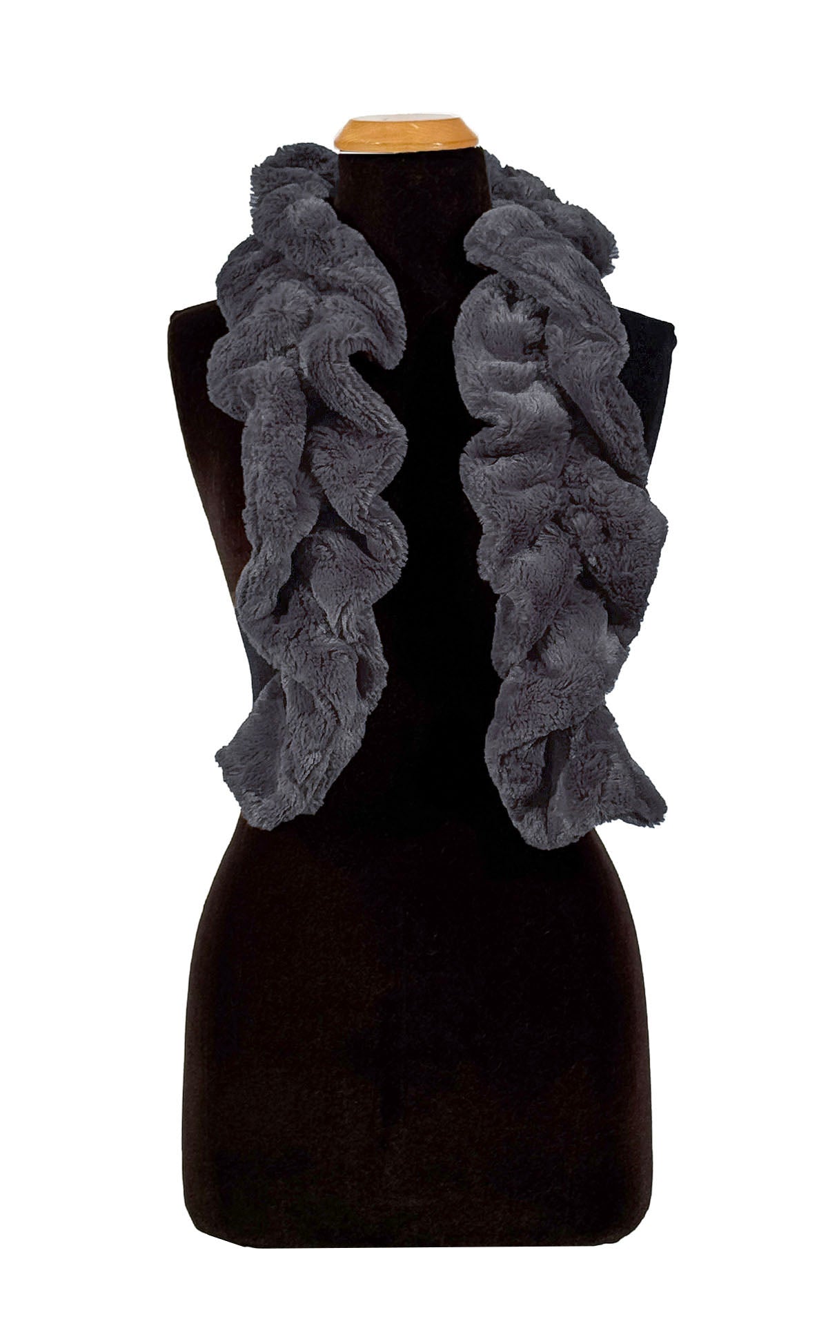 Scrunchy Scarf in Classic Cuddly Smoky Faux Fur. Made in Seatte, WA, USA by Pandemonium Seattle.