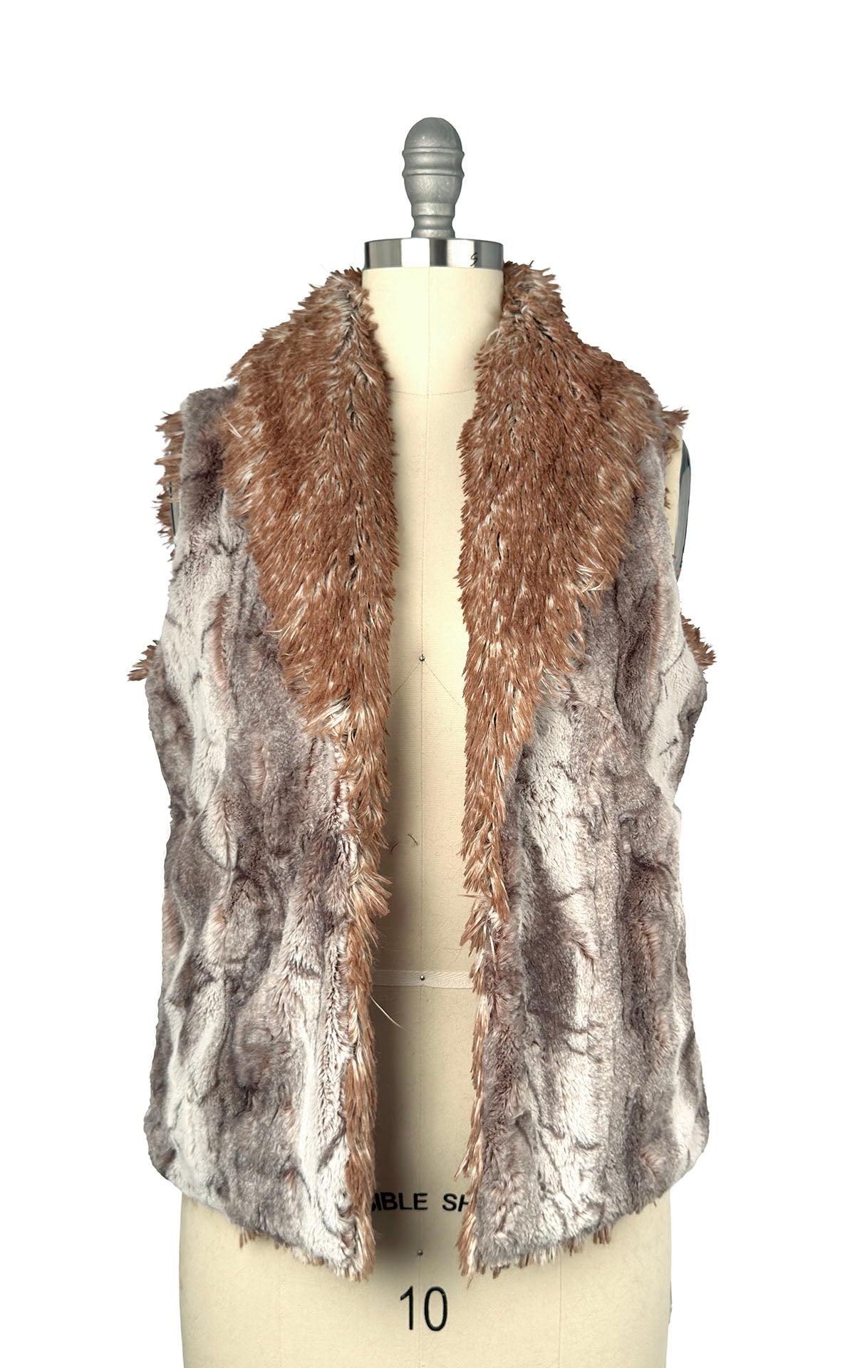 Shawl Collar Vest in Luxury Rusty Rock with Red Fox on reverse side. Made in Seattle, WA, USA by Pandemonium Seattle.
