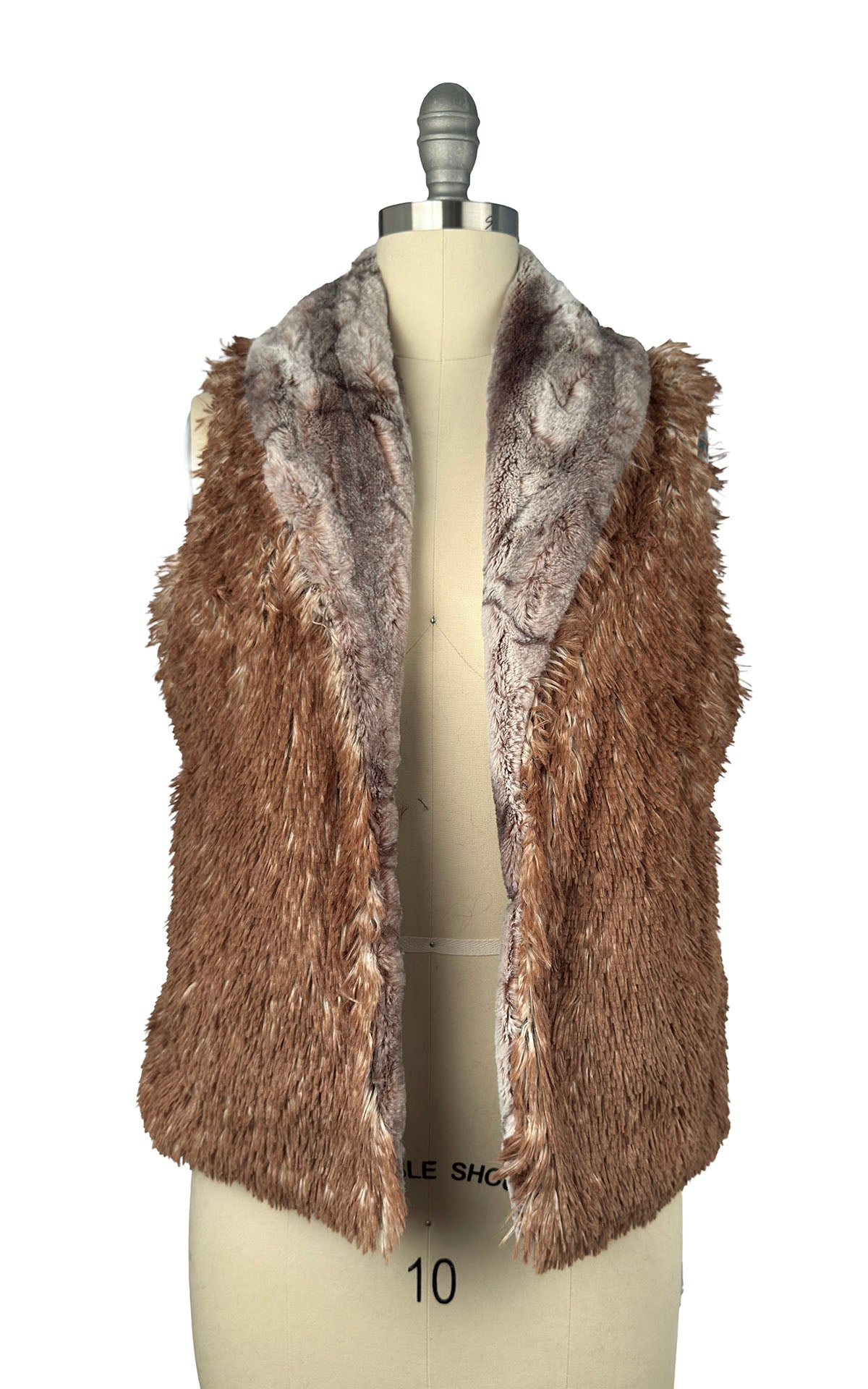 Shawl Collar Vest in Luxury Rusty Rock with Red Fox on reverse side. Made in Seattle, WA, USA by Pandemonium Seattle.