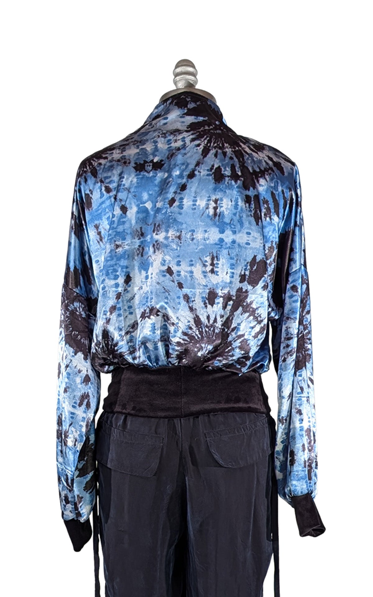 Back view of the Zipper Jacket Top in Egyptian Mirage. Made in Seattle, WA, USA by Pandemonium Seattle.