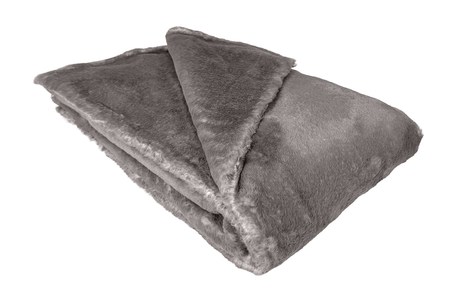 Luxury Faux Fur Throw Blanket in Coastal Plush Olympia Fog faux fur. Made in Seattle, WA, USA by Pandemonium Seattle.