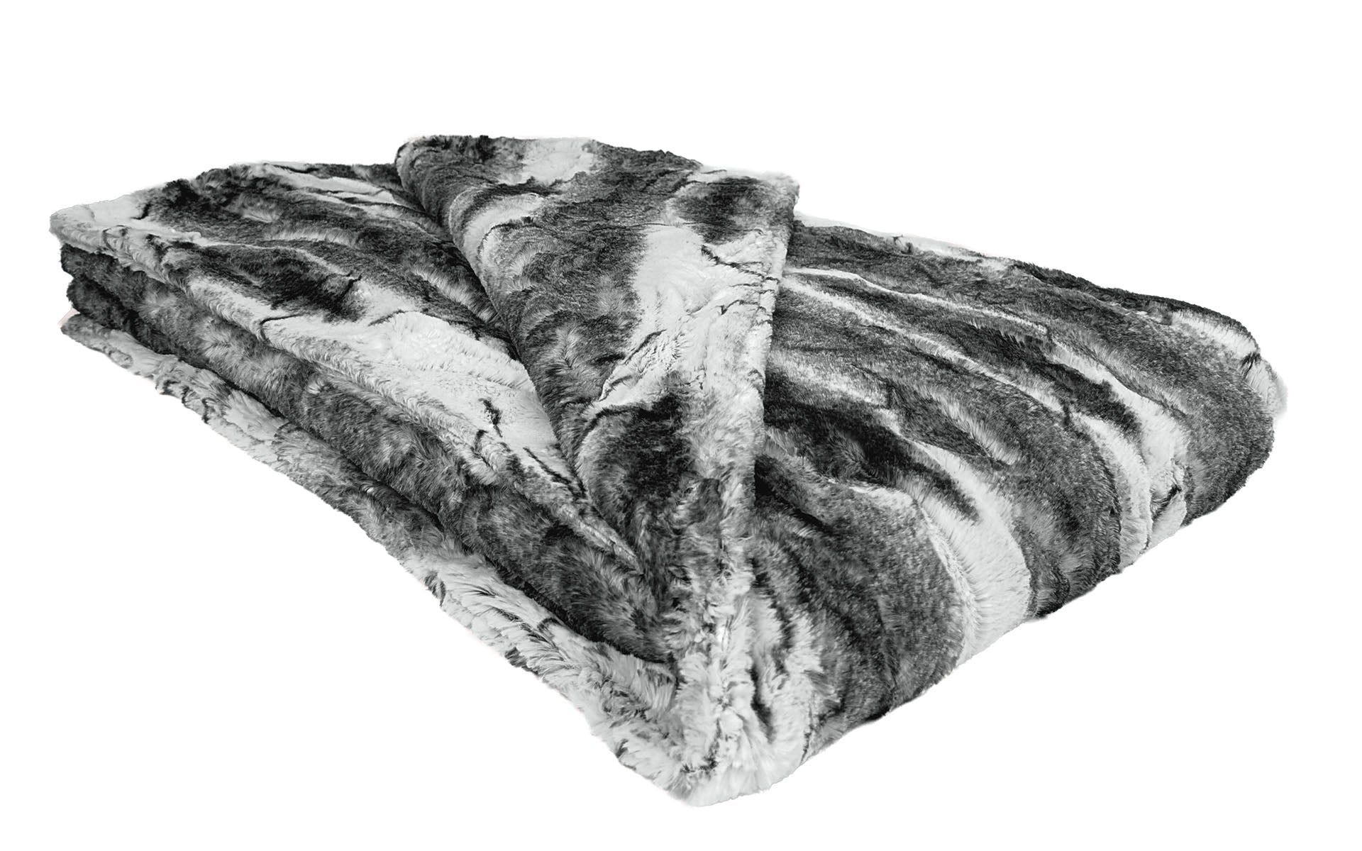 Luxury Faux Fur Throw Blanket in Smoke Show Faux Fur. Made in Seattle, WA, USA by Pandemonium Seattle.