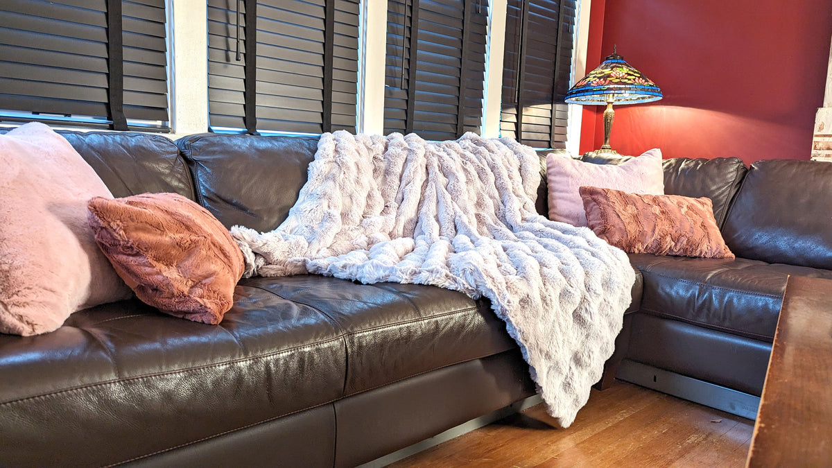 Throw Blanket in Bluebell Enchanted Dreams Faux Fur handmade in Seattle WA USA by Pandemonium Millinery