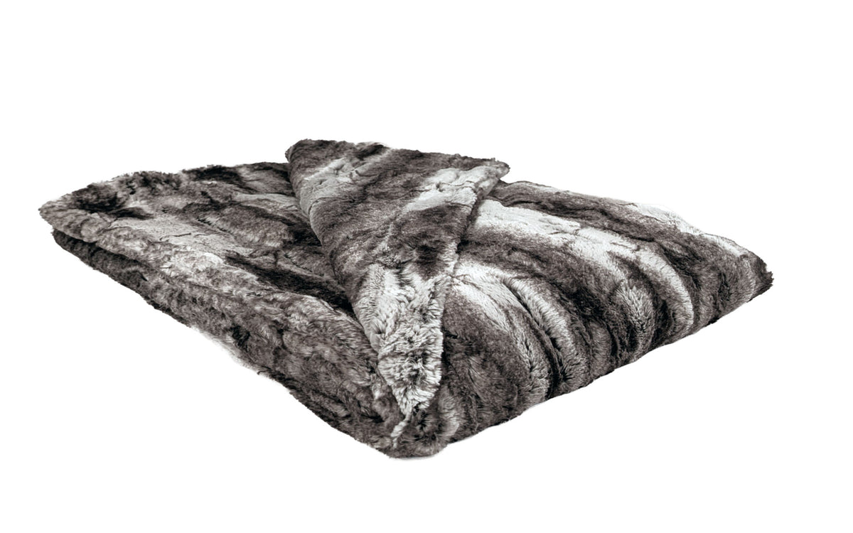 Luxury Faux Fur Throw Blanket in Rock Steady Faux Fur. Made in Seattle, WA, USA by Pandemonium Seattle.