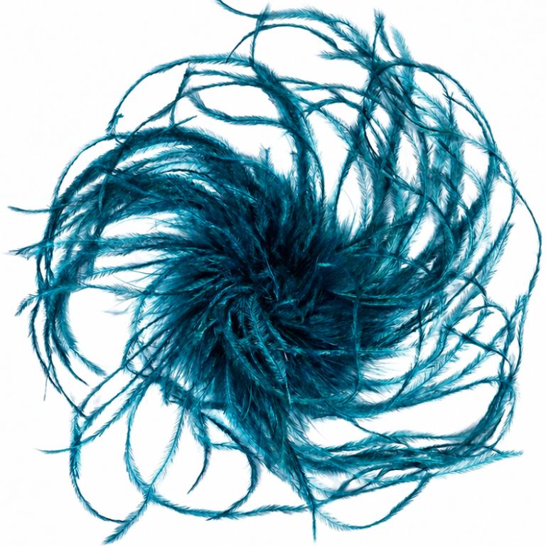 Ostrich Feather Brooch in Turquoise | Handmade in Seattle WA | Pandemonium Millinery