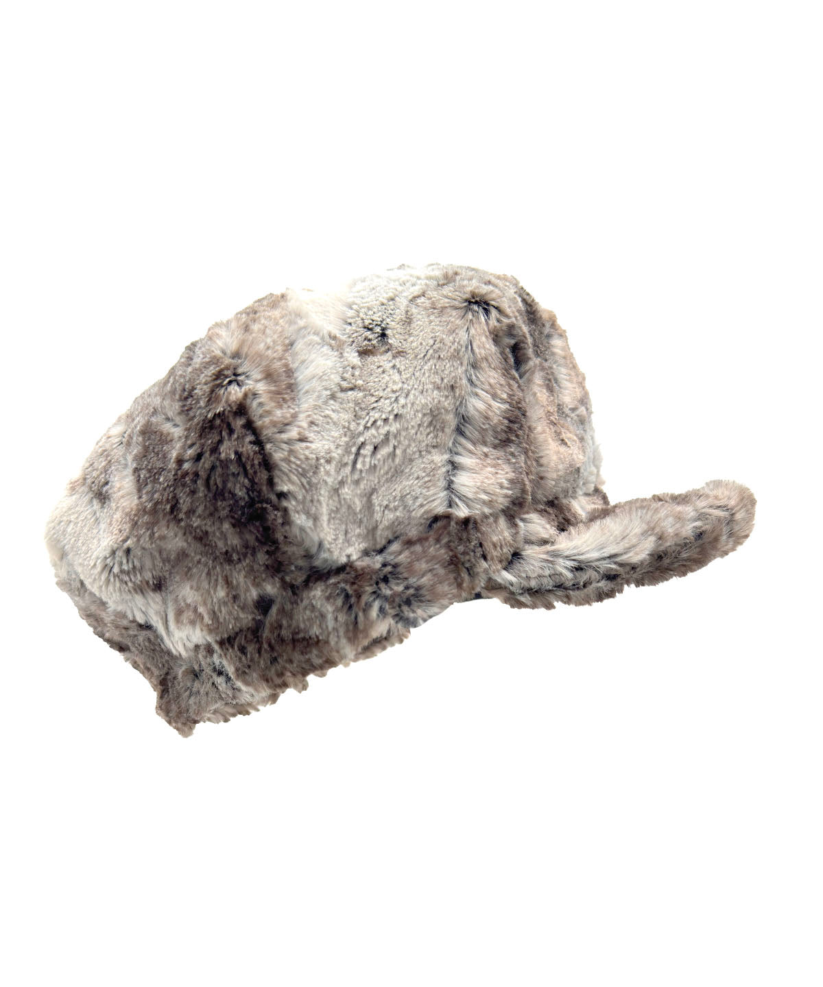 Side view of Valerie Cap in Classic Luxury Rusty Rock Faux Fur, shown plain with no band. Made in Seattle, WA, USA by Pandemonium Seattle.
