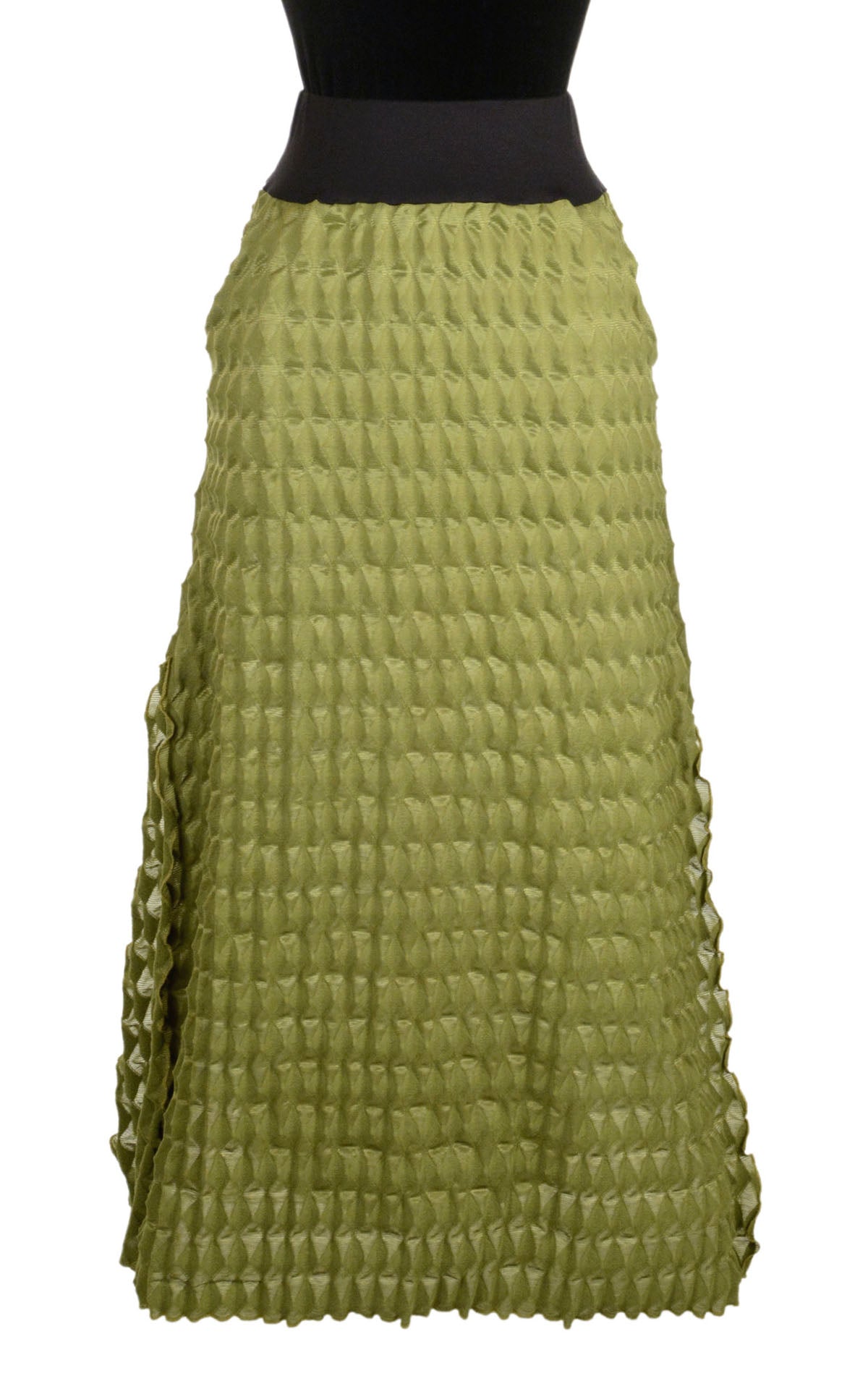 Product photo of A-Line Skirt in Avocado Green, from the LYC/Pandemonium Seattle Fractal Collection. Handmade in Seattle, WA, USA.