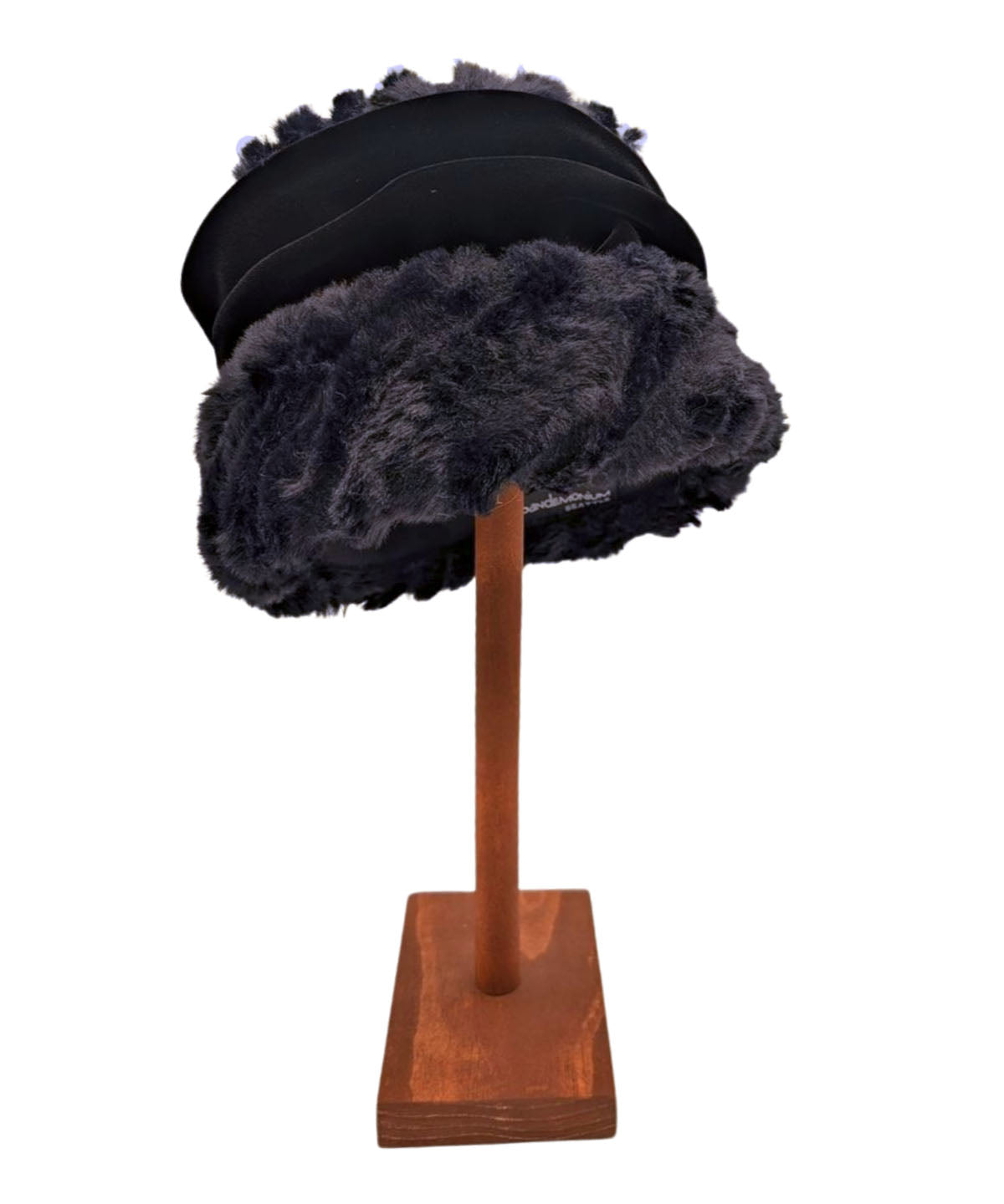 Ana 1920s Cloche Hat | Cirrus Faux Fur in Shadow  | Black Velvet Ruching | Handmade in Seattle WA | By Pandemonium Millinery
