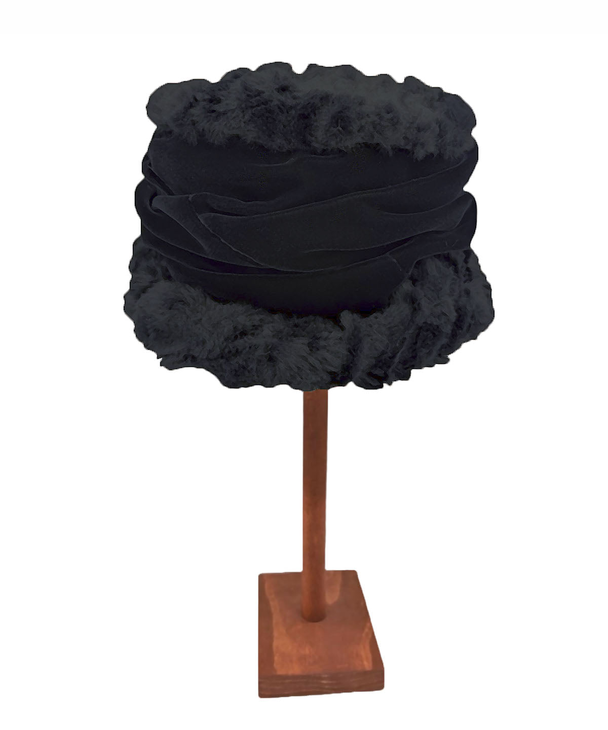 Ana 1920s Cloche Hat | Cirrus Faux Fur in Shadow  | Black Velvet Ruching | Handmade in Seattle WA | By Pandemonium Millinery