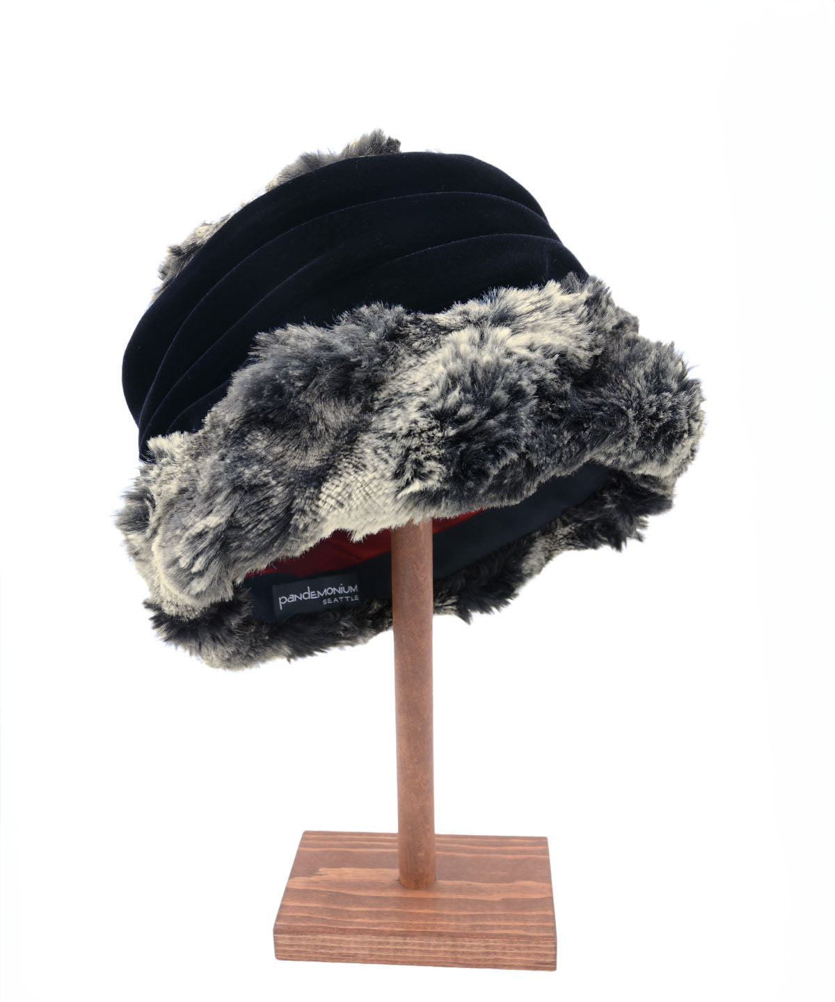 Model wearing a Ana Cloche Hat and matching Neck warmer | Cloudwalk in Shadow Faux Fur | Seattle, WA USA